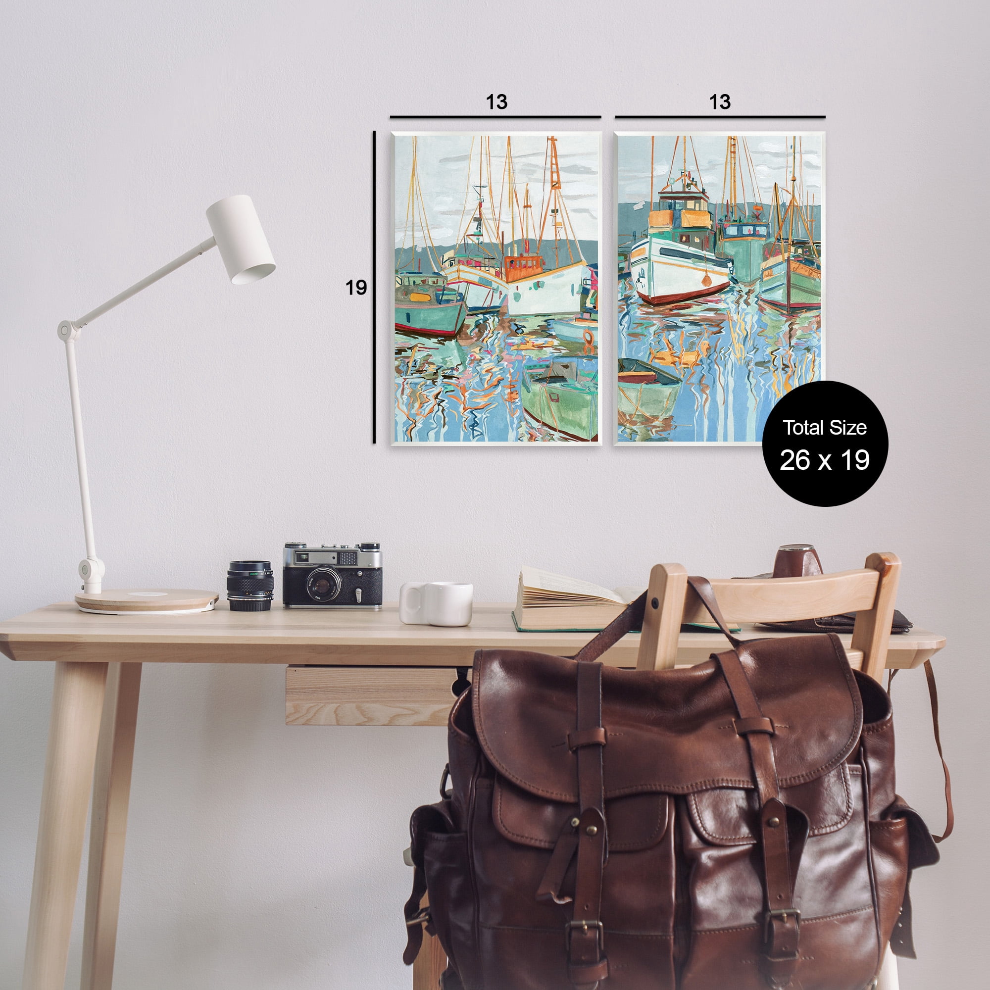 Stupell Industries Marina Ships Reflection Transportation Painting Unframed Art Print Wall Art, 13 x 19, Set of 2