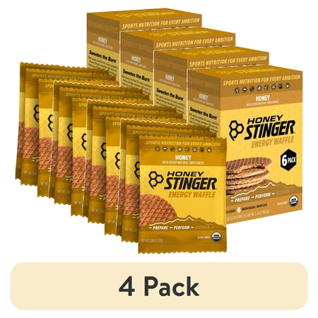 (4 pack) Honey Stinger Organic Energy Waffle Snack, Honey, 1.06 oz, 6 Count Box