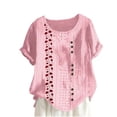 thumbnail image 1 of Blusas de Manga Corta para las Mujeres Impreso Cómodo Suelto Botón Corte Cerradura Casual Cuello Redondo Superior, 1 of 4