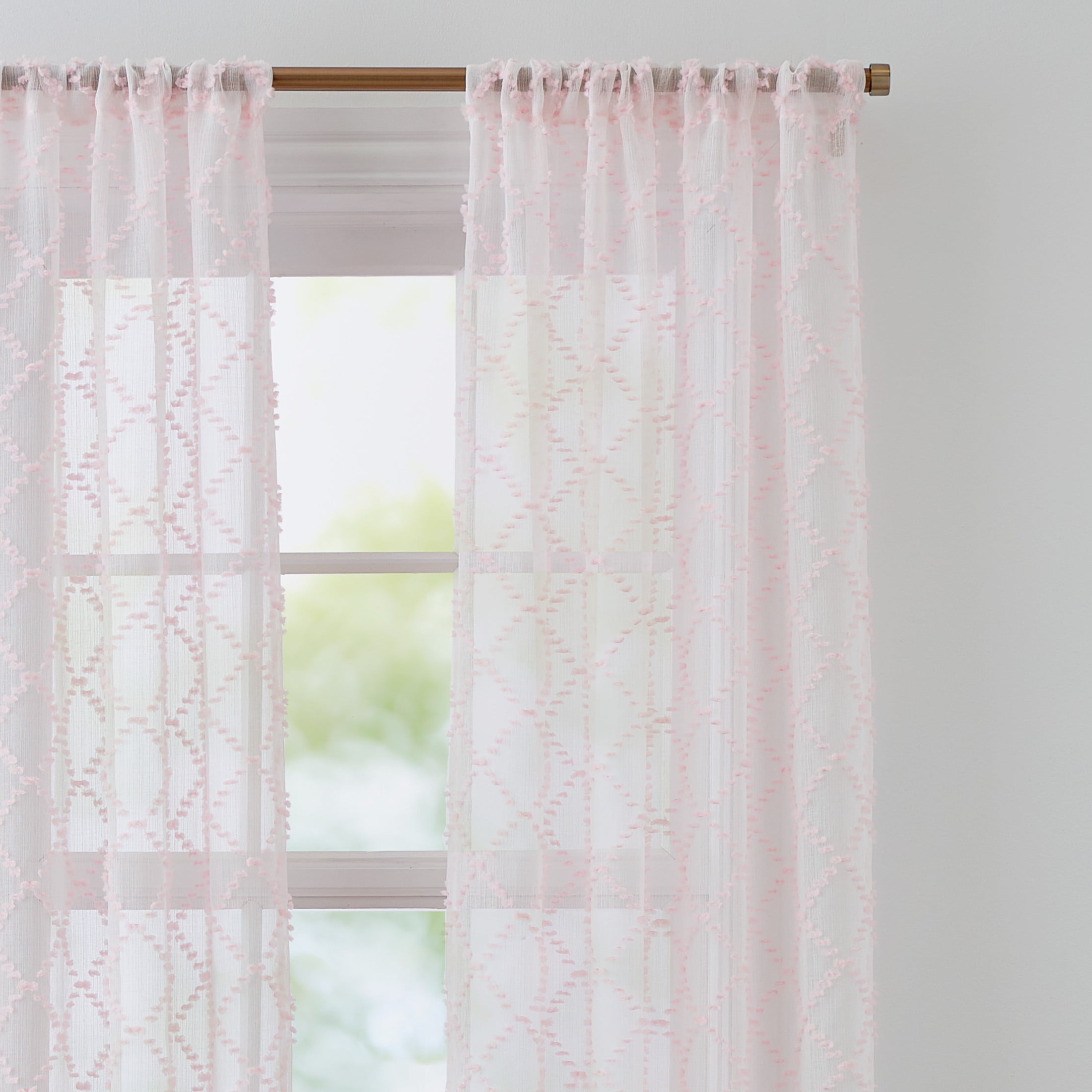 Your Zone Diamond Clip Sheer Single Curtain Panel, Pink Starlight, 38"W x 95"L