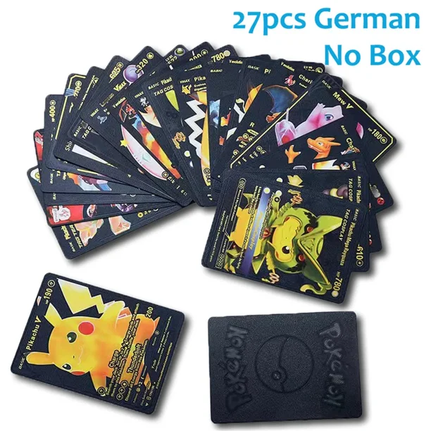 Cartas de Pokémon de Metal dorado y negro, Vmax GX, caja de cartas, Mewtwo, Charizard, Pikachu, Colección rara, tarjeta de entrenador de batalla, juguetes para niños, regalo
