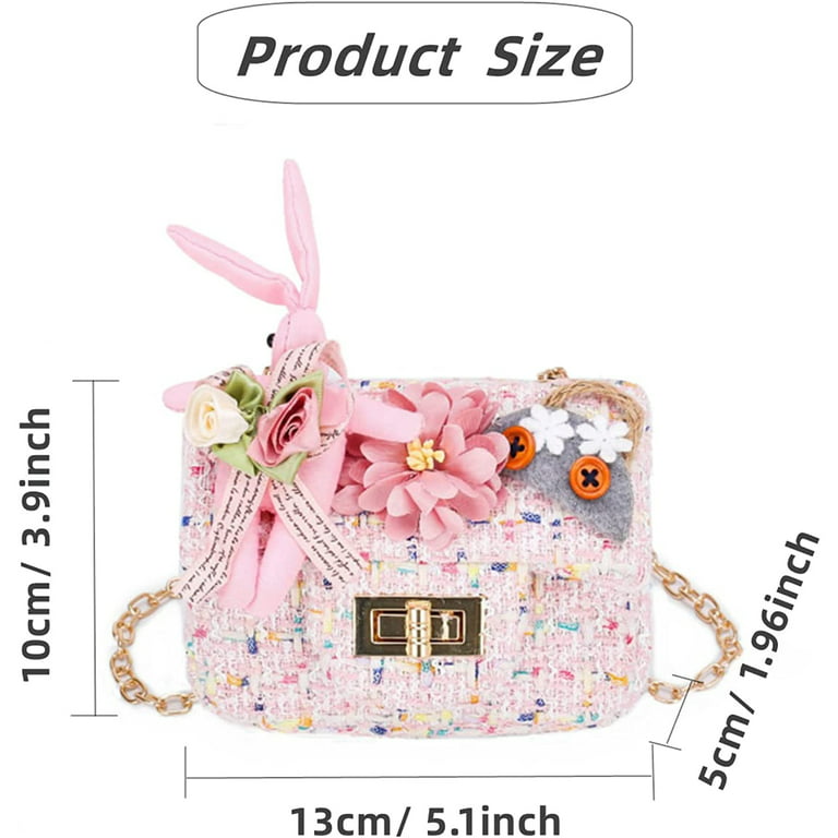Yuanbang Little Girls Flower Purse with Chain, Cute Princess Handbags Pink Shoulder Bag, Mini Messenger Bag for Kids(Pink), Girl's