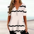 thumbnail image 2 of Jewelreauty Women Striped Tunic Tops Button V Neck Short Sleeve Casual T-Shirts Summer Loose Flowy Shirts (S, Beige), 2 of 5