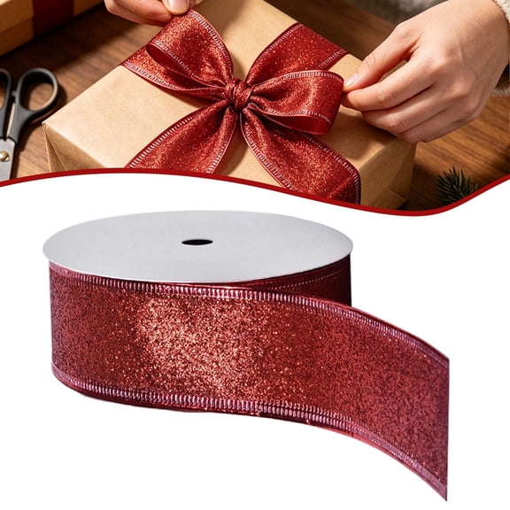Red Glitter Wired Ribbon,Red with Metallic Edge,Christmas Ribbon for Wreath, ChritmasTree Decoration, Gift Wrapping,Home Decor, 1.5 Inch x 10 Yards