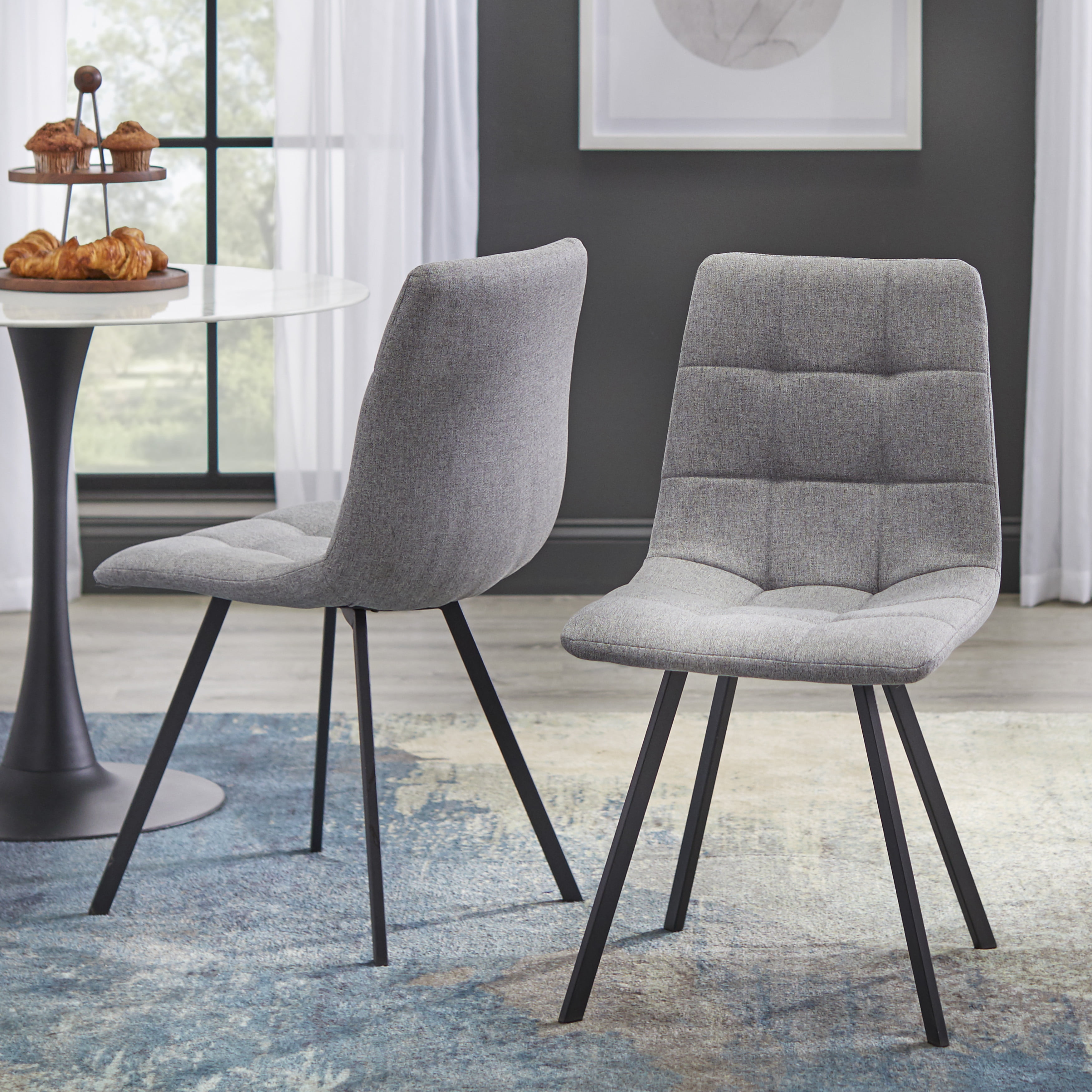 TMS Rho 35.5" Round Indoor Pedestal Dining Table, Black/White Faux Marble