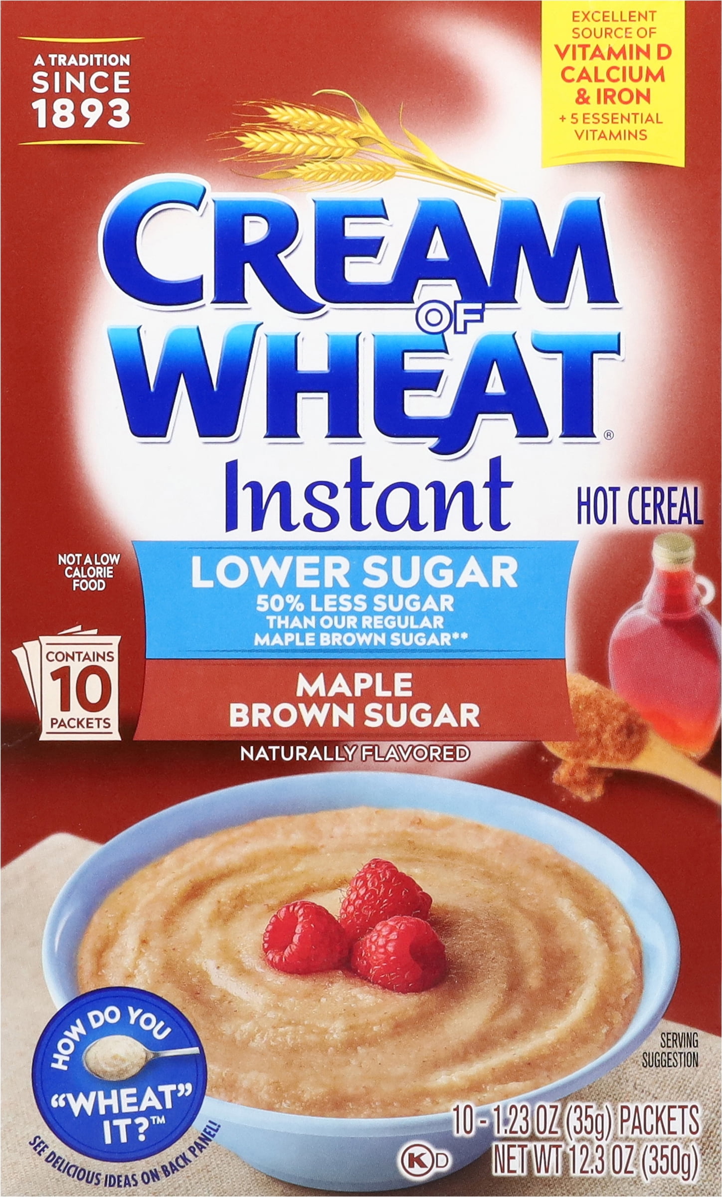 (2 pack) Cream of Wheat, Instant Hot Cereal, Maple Brown Sugar Flavor, 10-1.23 oz, Shelf Stable Cardboard Box
