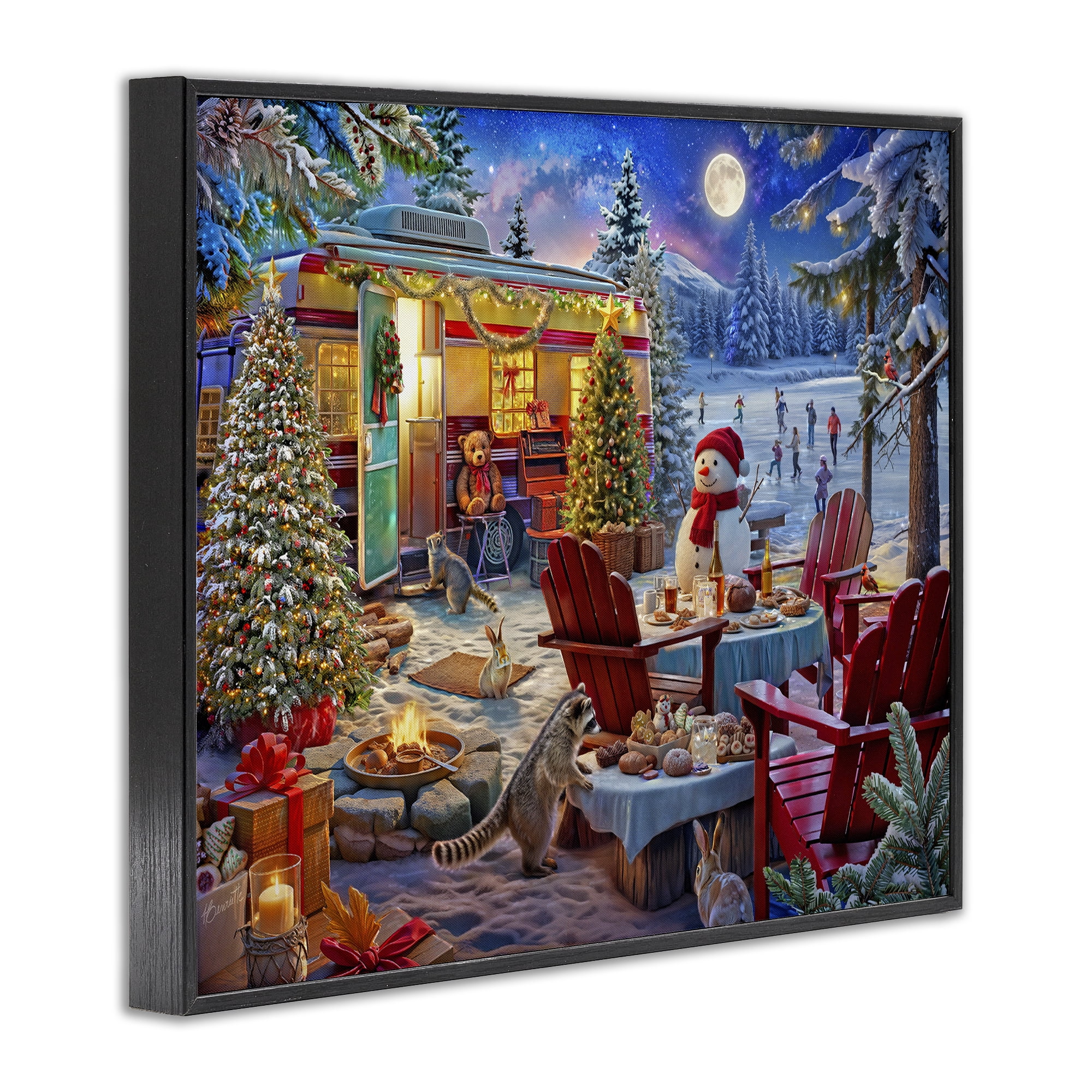Winter Holiday Camper Party Black Framed Giclee Art, design by Henriette Chinaglia