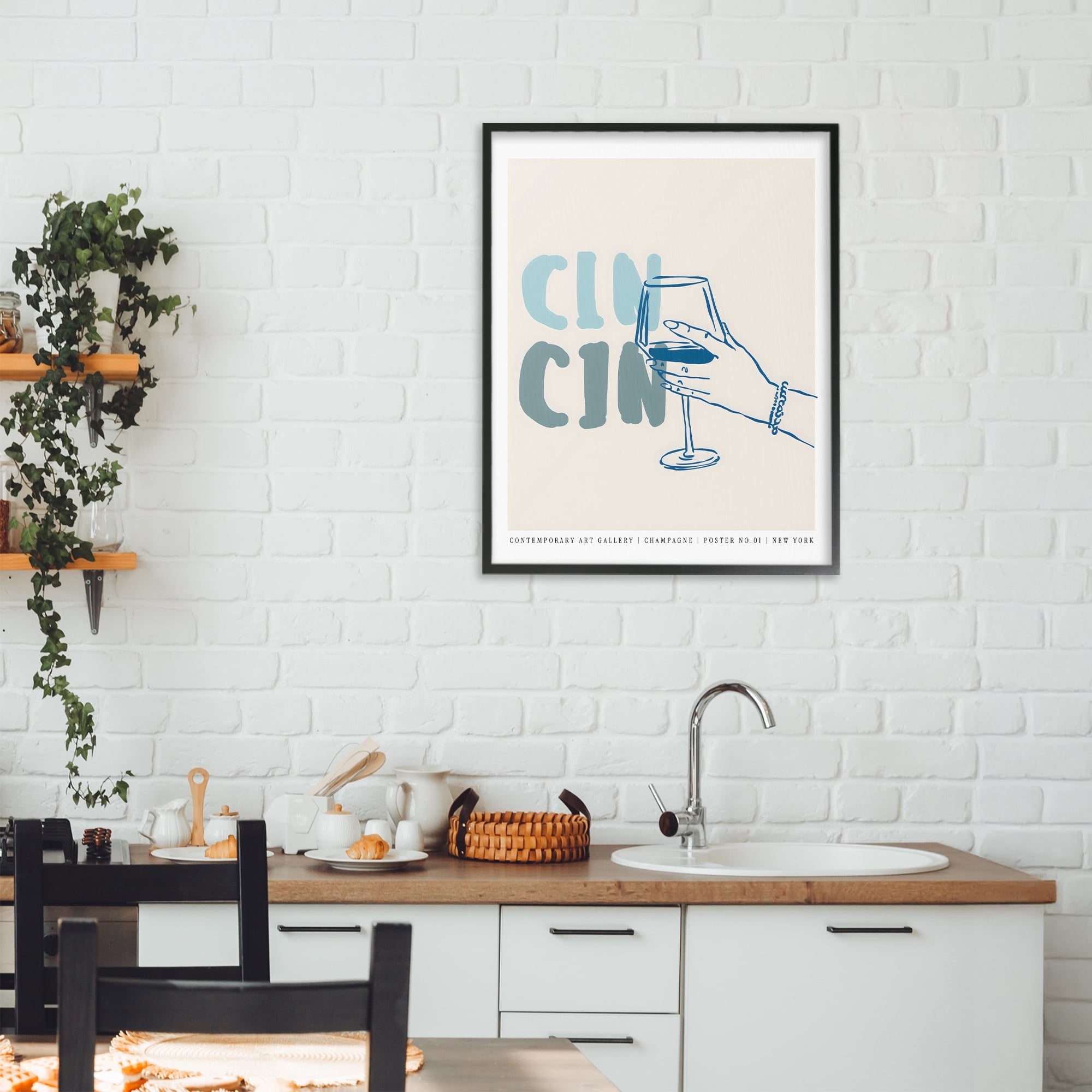 Stupell Industries Cin Cin Blue Champagne Toast Black Framed Giclee Art, design by The Prints Vibe