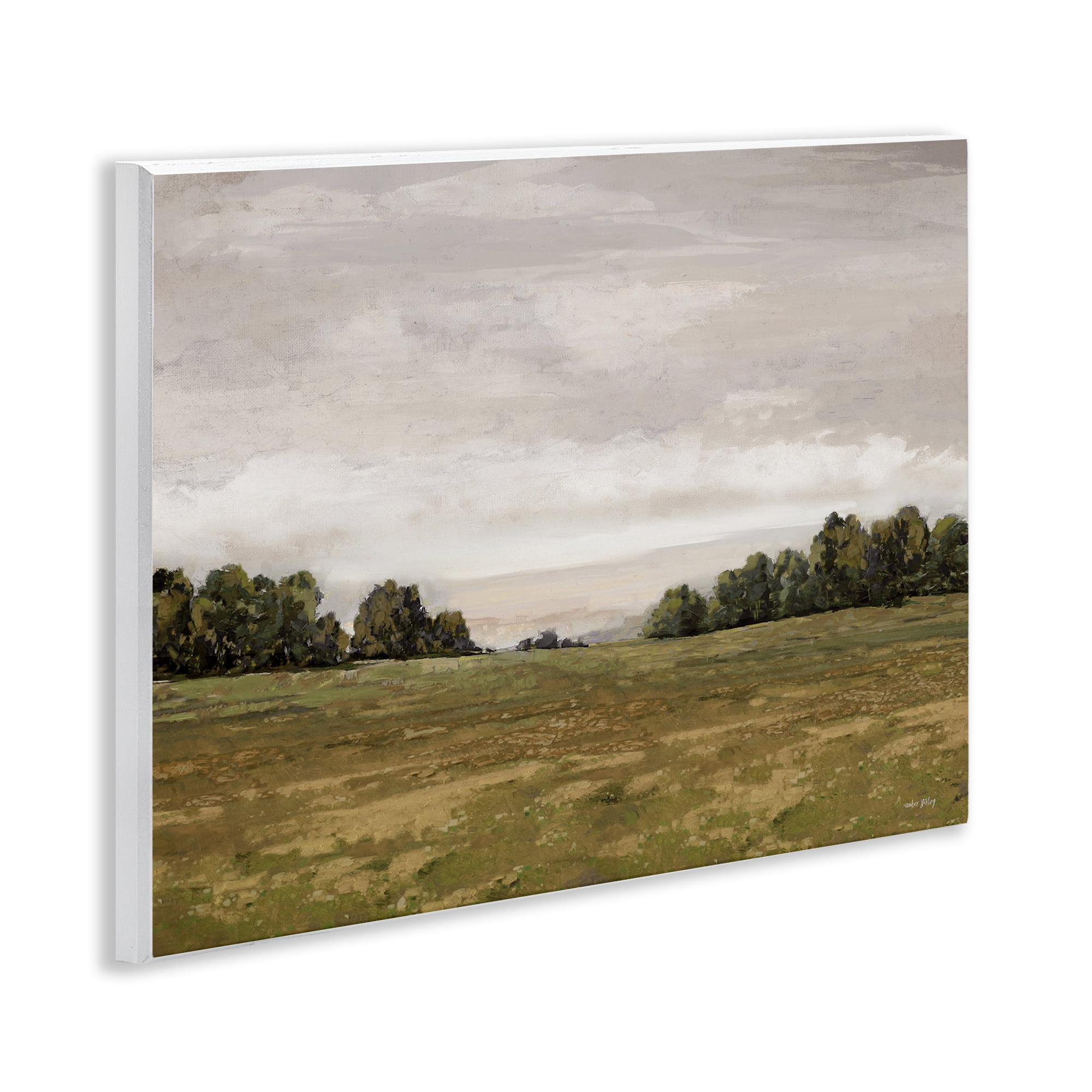 Stupell Industries Distant Trees Grassland Landscape Painting Unframed Art Print Wall Art, 14 x 11