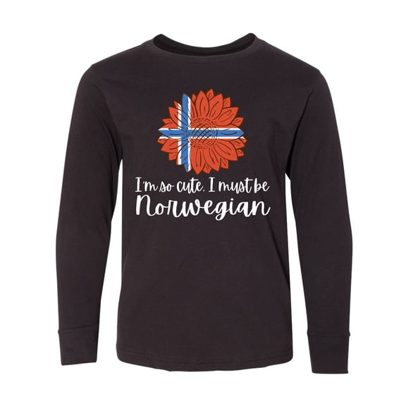Inktastic I'm So Cute, I Must be Norwegian Sunflower Norway Flag Long Sleeve Youth T-Shirt