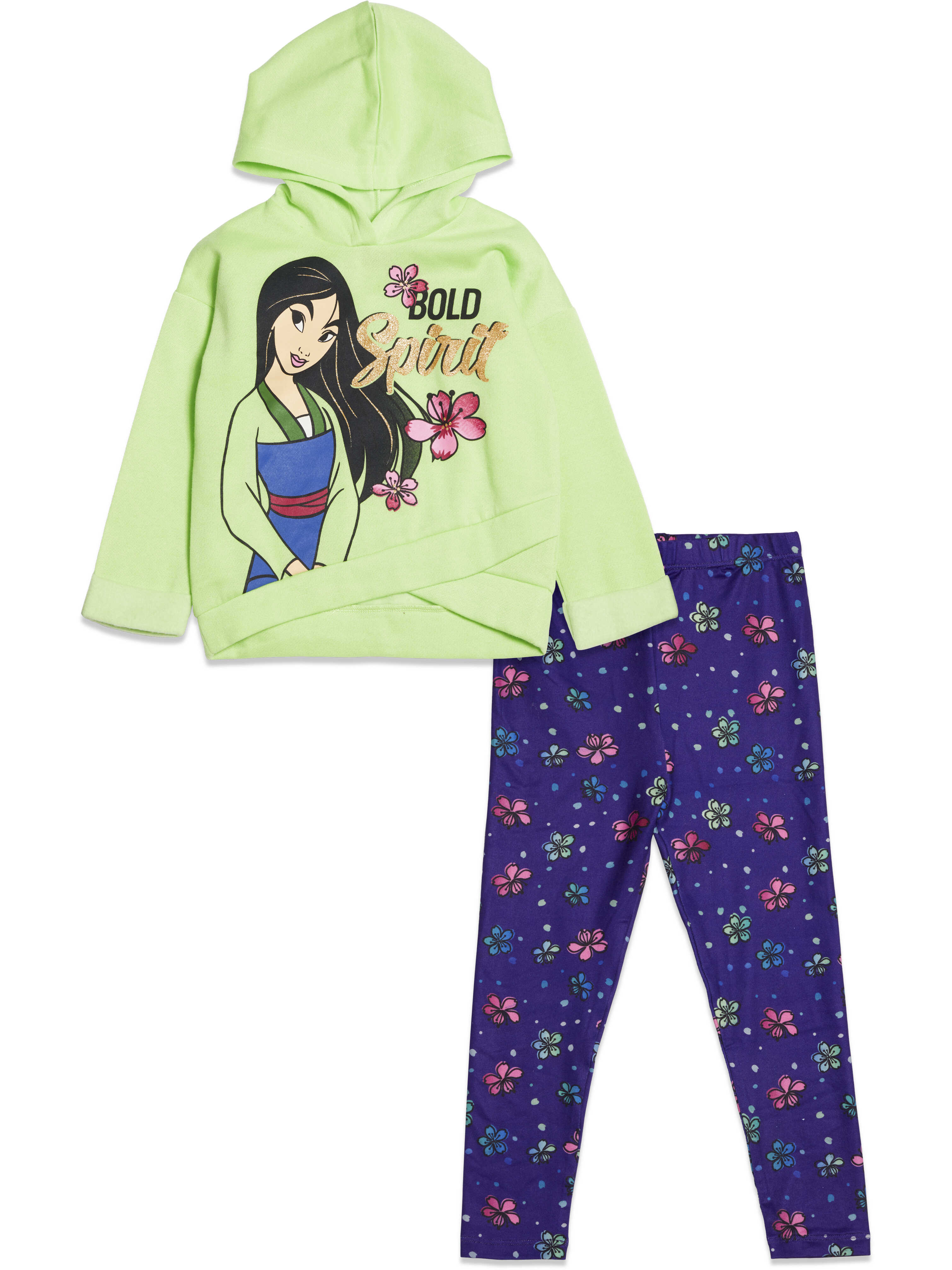Disney Princess Mulan Little Girls Pullover Crossover Hoodie & Leggings