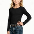 thumbnail image 5 of Kids Girls Ribbed Knit Tops Long Sleeve Crew Neck Solid Color Fashion Cozy Pullover Basic Undershirt for Daily Wear Black 5-6Years, 5 of 7