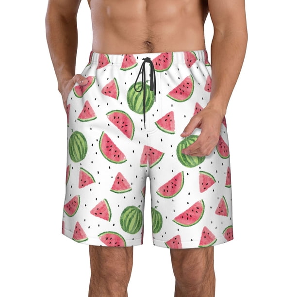 Fotbe Hand Drawn Watermelon Trajes de Baño Estampados para Hombre, Shorts de Verano de Secado Rápido, Ropa de Playa, Bañadores-X-Large