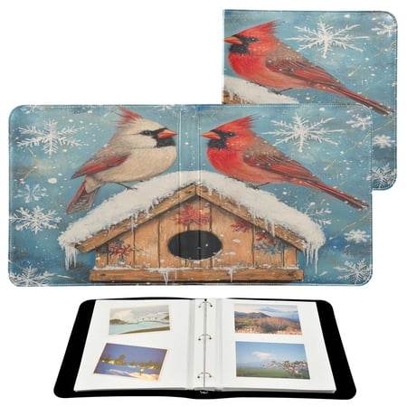 WOBOGO Winter Cardinal Bird Photo Albums 20 Pages Large Capacity DIY Self-adhesive Page PU Leather Cover for Family Wedding Anniversary Baby Vacation Photos 24×11.8in