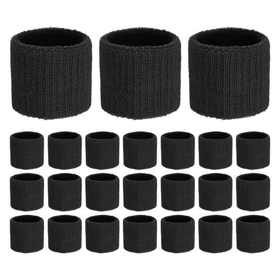 Uxcell 24PCS Sports Sweatbands, Cotton Wristbands Sweat Absorbent for Workout/Basketball/Running [Black, 5cmW]