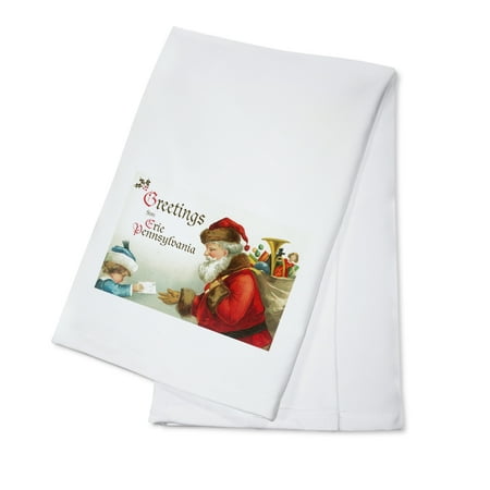 Office Pennsylvania Dutch Christmas Christmas Greetings from Erie, Pennsylvania - Santa Getting Letter - Lantern Press Artwork (100% Cotton Kitchen Towel) ()