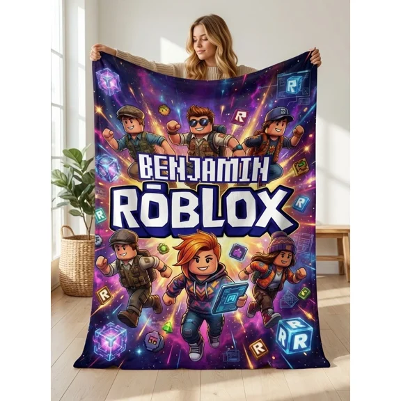 Roblox Blanket with Name, Personalized Blanket for Gamers Gift
