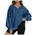 thumbnail image 6 of Usmixi Under $5 Sweatshirt for Women Winter Womens Quarter Zip Pullover Sweatshirt Loose Casual Solid Long Sleeve Fall Ladies Tops Fashion Lapel Irregular Hem Oversized Sweatshirt Flash Deals, 6 of 7