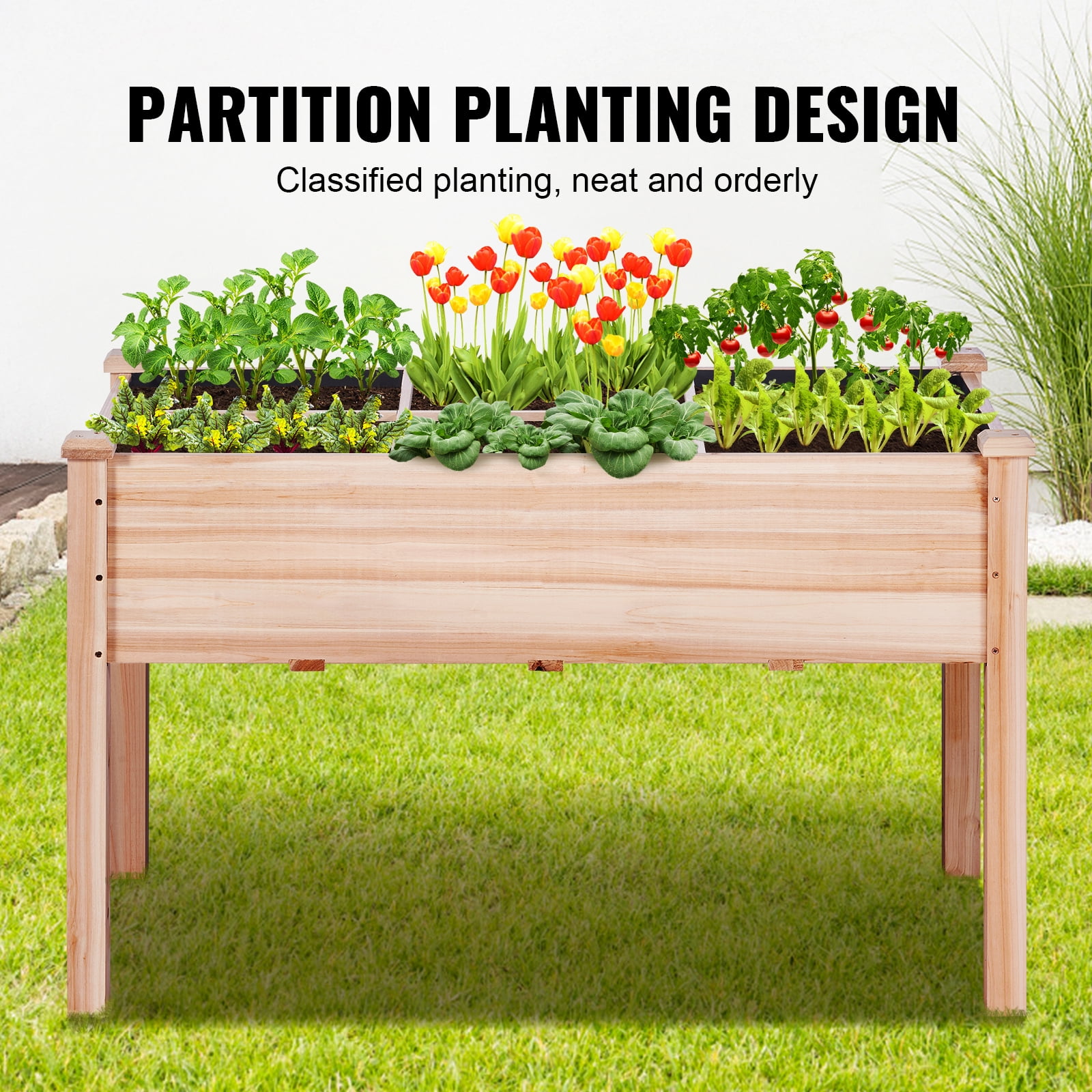 KFFKFF Wooden Raised Garden Bed Planter Box 47.2x22.8x30" Flower Vegetable Herb