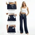 thumbnail image 4 of cocolona Womens Casual Long Pants Elastic Waist Drawstring Straight Leg Pants Stretch Comfy Loose Work Pants Lounge Trousers with Pockets, 4 of 7