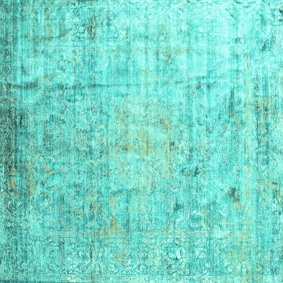 Ahgly Company Indoor Square Abstract Turquoise Blue Contemporary Area Rugs, 5' Square