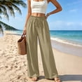 thumbnail image 2 of ZHYou No Boundarie Women's Wide Leg Pants Ruffle High Waist Drawstring Lightweight Flowy Loose Casual Full Length Trousers,Khaki,Size S, 2 of 6