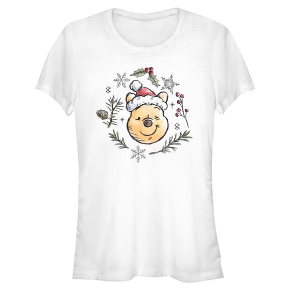Juniors Winnie the Pooh Christmas Leaves Portrait T Shirt