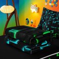 thumbnail image 5 of meiyoeat Classic Geometric Checkered Zipper Twin Comforter Sets with Fitted Sheet and 2 Pillowcases For Kids,Gradient Neon Blue Green Zipper Bedding Set For Boys,Black Reversible,4 Pieces, 5 of 7