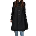 thumbnail image 3 of jtjvou Women's Mid Long Length Single Breasted Cowl High Neck Loose Button Down Woolen Cloak Coat Jacket Black L, 3 of 7