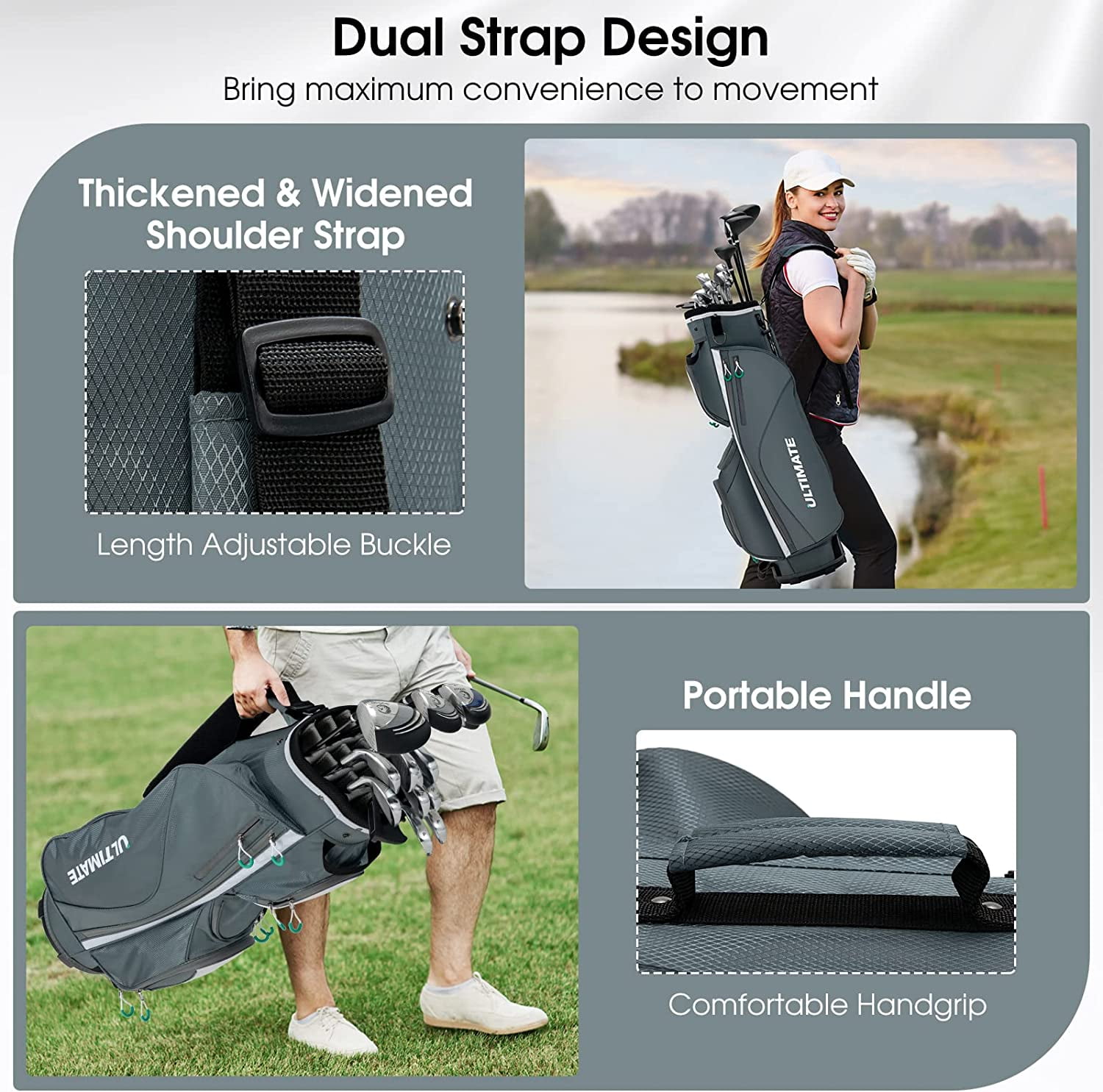 Neatifyes Golf Cart Bag with 14 Way Top Dividers, Lightweight Golf Cart Bag with Shoulder Strap, 7 Zippered Pocket, Cooler Bag & Valuable Pocket, Portable Golf Club Bag with Rain Hood/Dust Cover