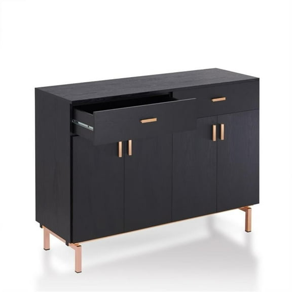 Allora 2-Drawer Wood Buffet Server in Black and Rose Gold