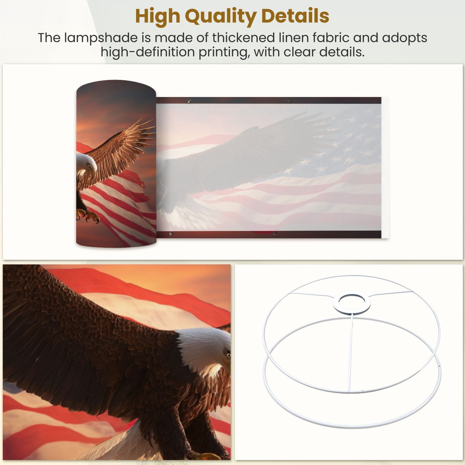 Linen Drum Lamp Shades Eagle American Flag Flies Freedom Sunset Vintage Toned 13" x 13" x 10" Lampshade for Table Lamps Floor Lamps Lamp Shade Replacement Easy Assembly Required