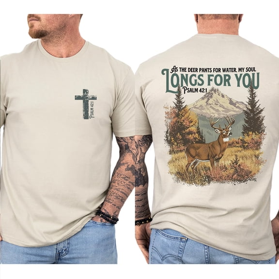 Men’s Christian Double Sided Shirt – Faith-Based Deer Hunter Tee for Guys & Dads, Religious Outdoor Graphic Shirt, Christian Baptism Gift for Men