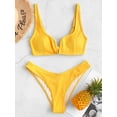 thumbnail image 3 of ZAFUL for Women High Cut V-wired Ribbed Bikini Swimsuit Bright Yellow L, 3 of 7
