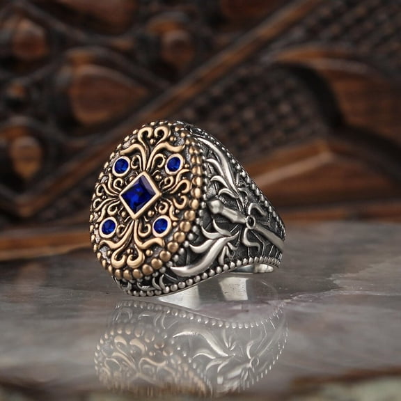 Womens Two Tone Geometric Alloy Ring with Artificial Gem Inlay Birthday Gift Ring European American Fashion Jewelry