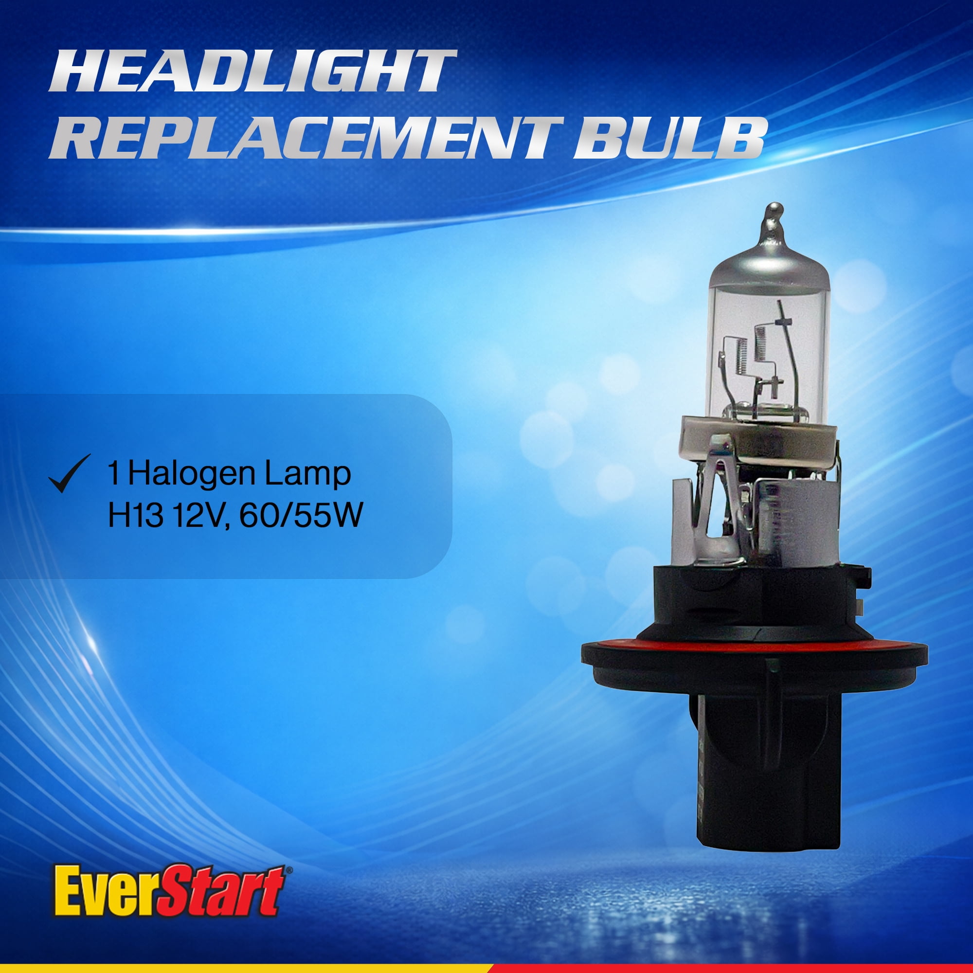 EverStart H13 Halogen Headlight Bulb, 1 pack, Compatible with Multiple Cars