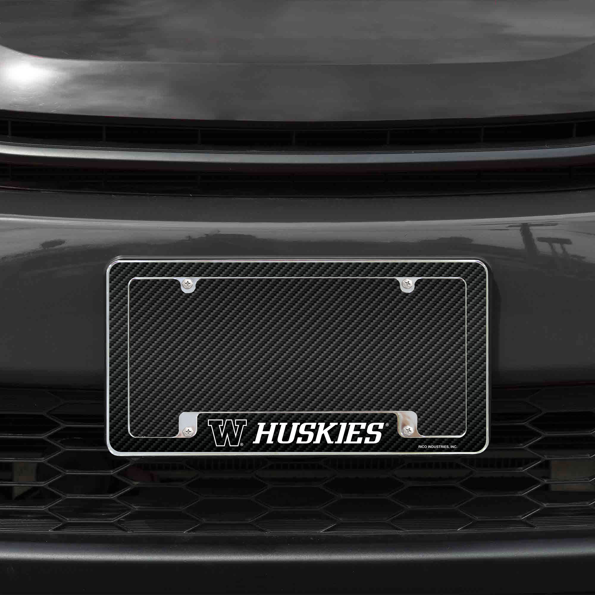 Washington NCAA Huskies Chrome Metal License Plate Frame with Carbon Fiber Design - image 2 of 10