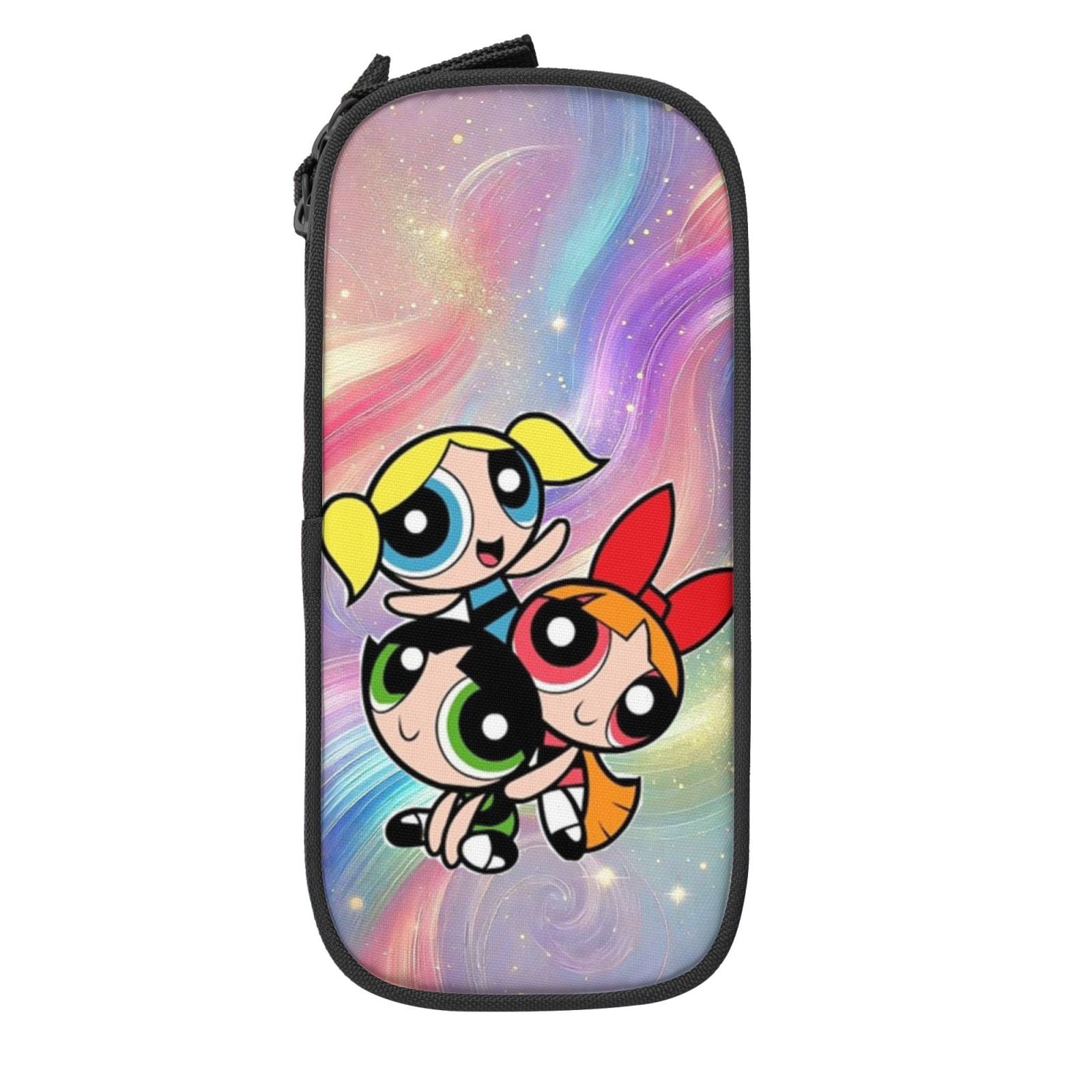 The Powerpuff Gi-rls Pencil Case Large Capacity Pencil Pouch Pen Bag Office Stationery Organizer Travel Makeup Bag Black