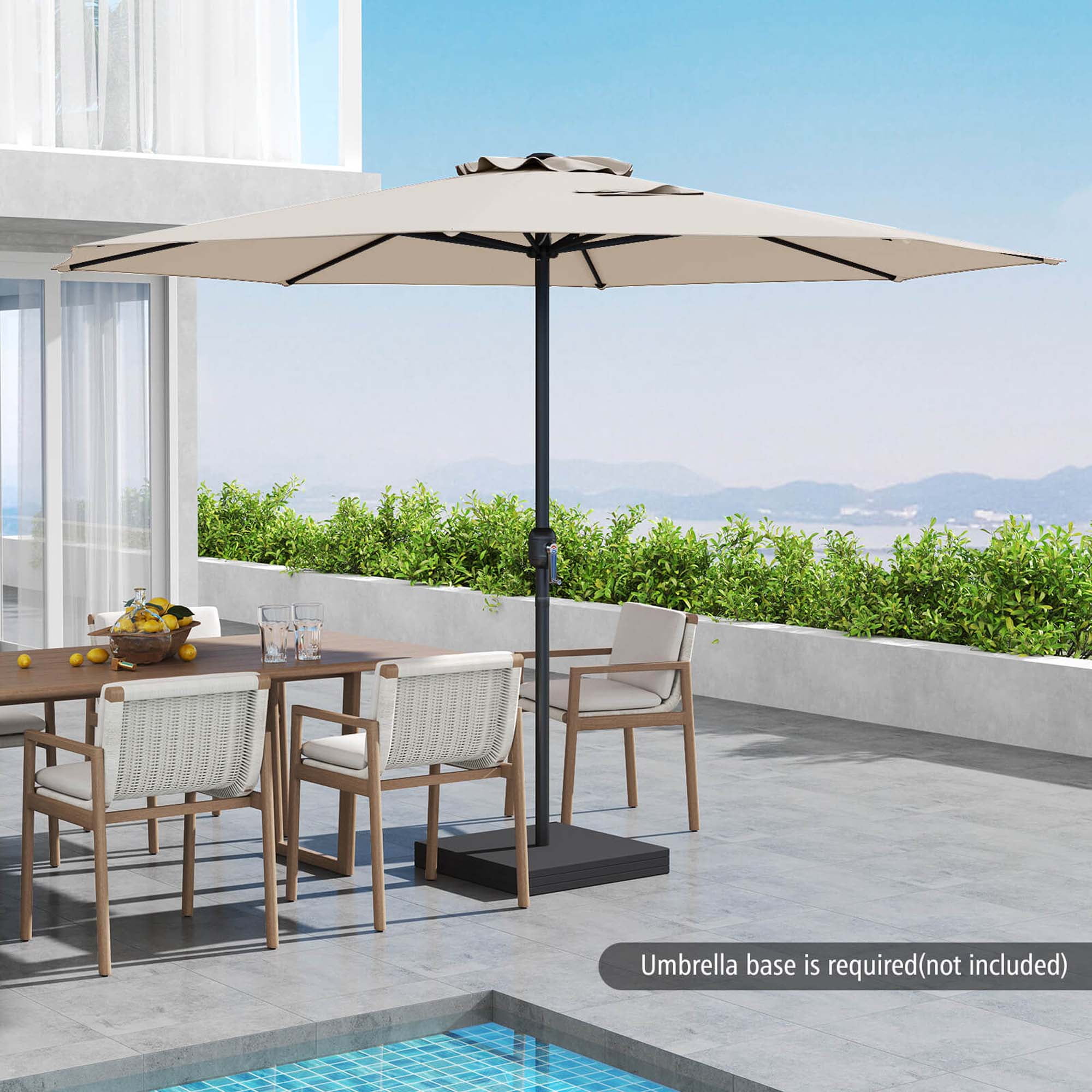 Costway 12 FT Patio Umbrella Outdoor Market Umbrella with Crank Handle 8 Sturdy Ribs Beige