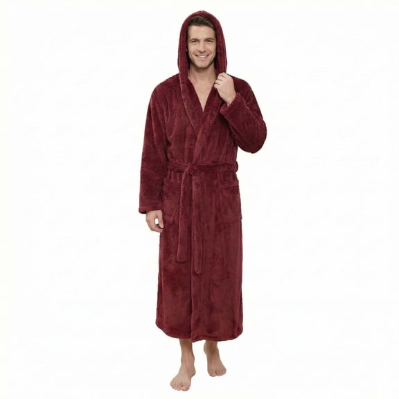 U2SKIIN Mens Robe Big and Tall with Hood,Full Length Plush Robe for Men Long Fleece Bathrobe（Burgundy, L/XL）