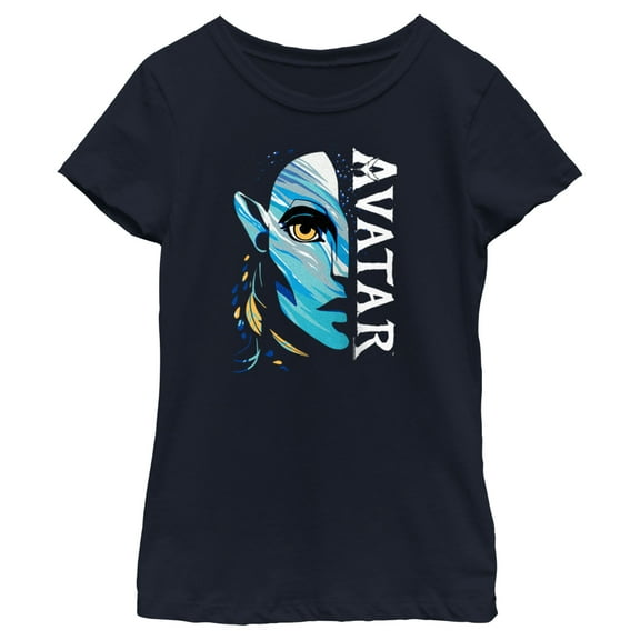 Girl's Avatar: The Way of Water Neytiri Half Face Logo Graphic Tee Navy Blue Large