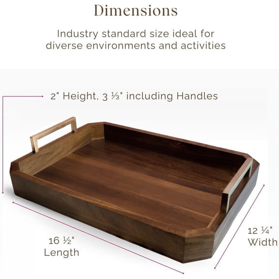 Decorative Acacia Wood Ottoman Tray - Coffee Table Tray - Farmhouse to Modern with Brass Handles