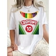 thumbnail image 2 of T-Shirt à Imprimé Graphique Craies de Cire pour Femmes, Col Rond Décontracté Manches Courtes, Tissu Polyester Confortable avec Extensibilité Moyenne, Motif Géométrique, pour Toutes les Saisons, 2 of 8