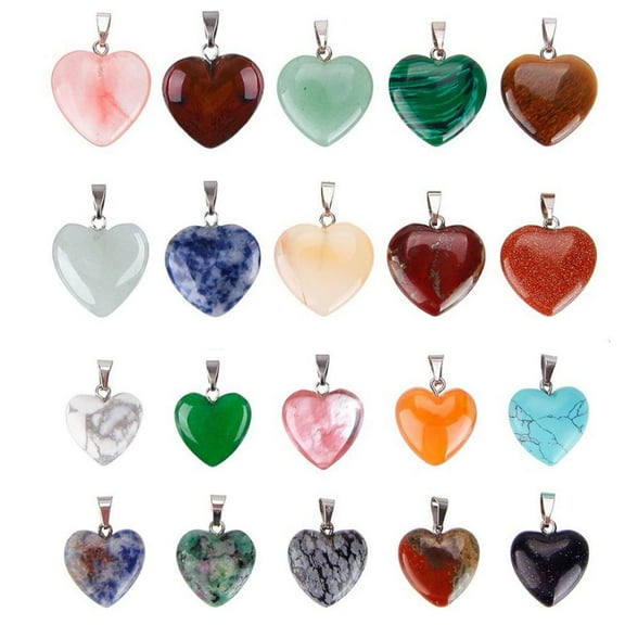 LIANXUE 20 Pcs Heart Shape Healing Crystal Chakra Quartz Stone Multi-color Gemstone Pendants DIY Necklace Earring Jewelry Making