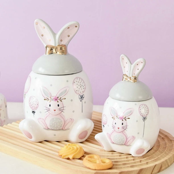 mfyjkho Tarro de cerámica con tapa, serie Pink Gold Rabbit, para organizar la despensa de la cocina, gran capacidad para bocadillos y galletas, 1 unidad