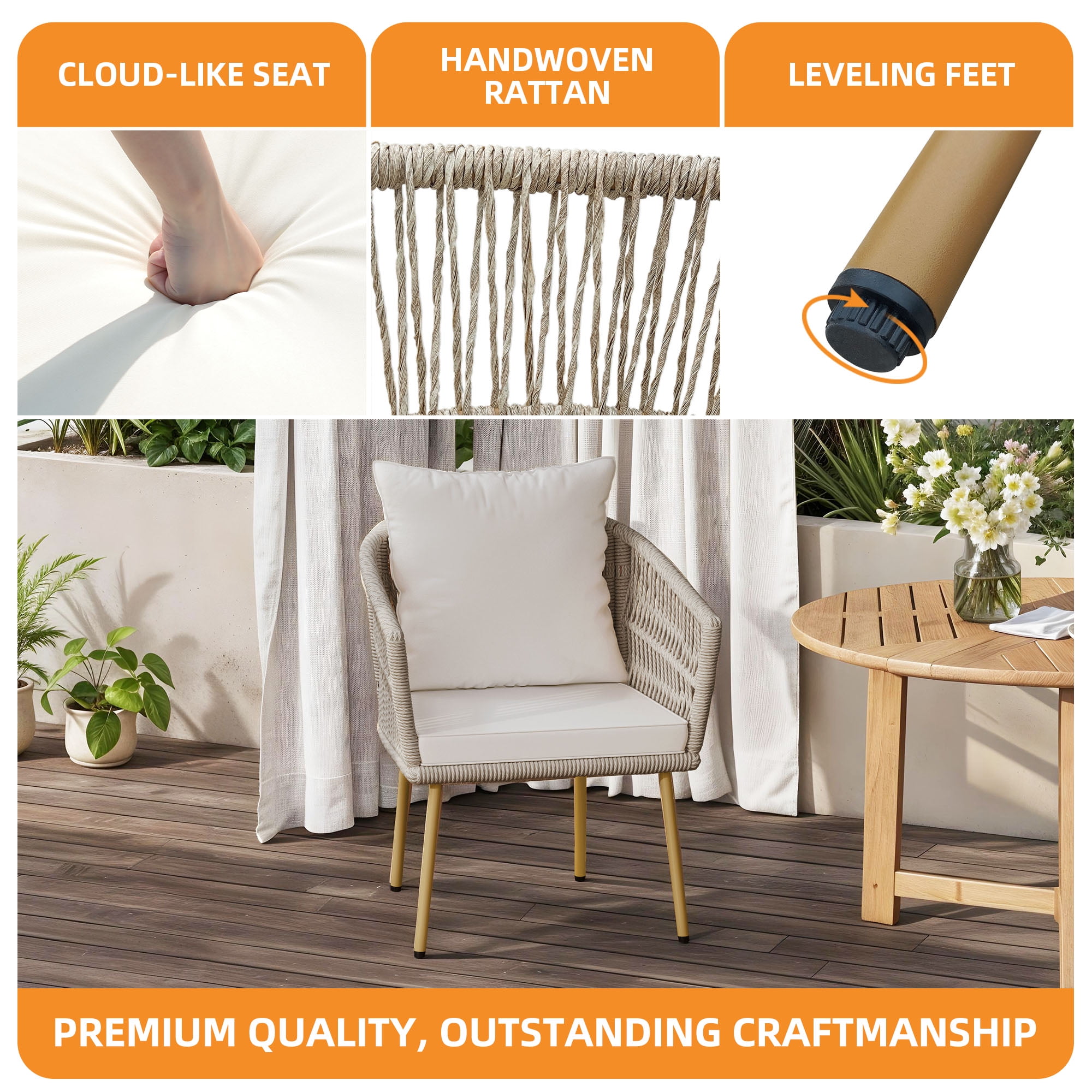 DWVO Outdoor Dining Chair, Rope Woven Design Stackable Chairs for Patio
