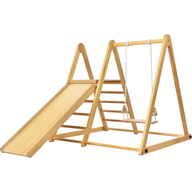 ZPL Foldable Kids Wooden Climber Set with Slide,Toddlers Indoor Climbing Playground,Wooden