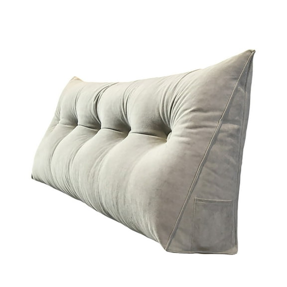 Wedge Headboard Pillow - Triangular Backrest Support Cushion for Dorm Room Beds, Reading Bolster Pillow with Storage Pockets, Comfortable Bed Wedge