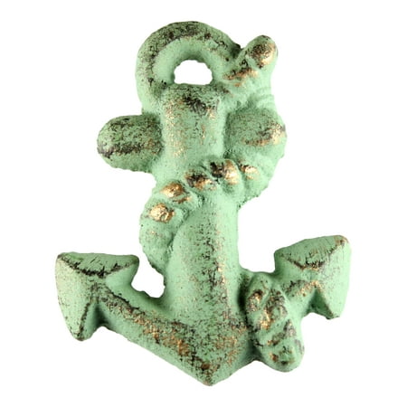 Sm Pull Green - Ships Anchor Drawer Pull Verdi Green Cast Iron Painted and Distressed