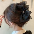 thumbnail image 4 of Black Tulle Bow Large Claw Clip Mesh Bowknot Hair Claw Clips Rhinestones Big Claw Clips for Thick Hair Ponytail Hair Claw Hair Clip Chiffon Hair Bows Hair Clips for Girls Hair Accessories for Women, 4 of 7
